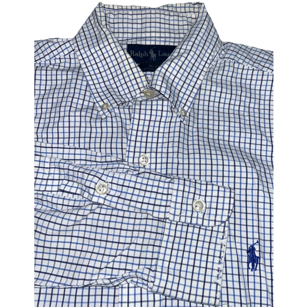 Ralph‎ Lauren Blake 100% Two Ply Cotton Long Sleeve Button Down, Blue Checkered